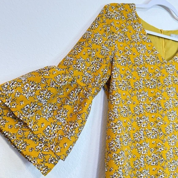Belongsci Mustard Floral Mini Dress – Boho-Chic Sunshine Style (Size S) - Picture 16 of 16